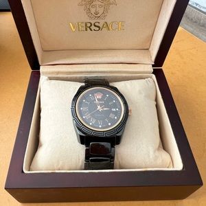 Versace Men’s Black Onyx Watch with Rose Gold
